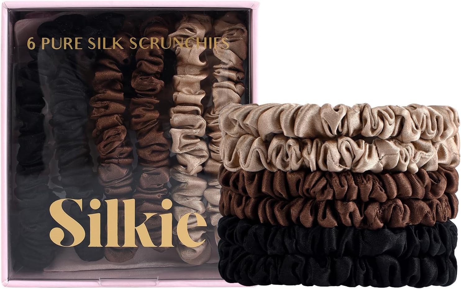SILKIE x6 Set 100% Pure Mulberry Silk Black Brown Chocolate Pink Nude Neutral Sk...