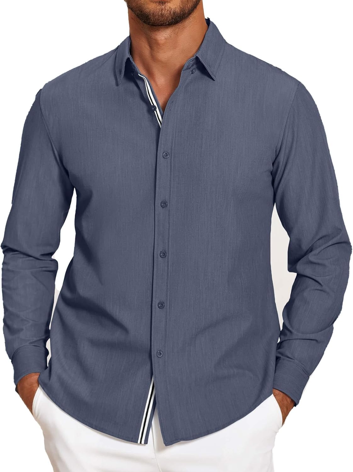COOFANDY Mens Casual Button Down Shirt Untucked Long Sleeve Stretch Denim Dress...
