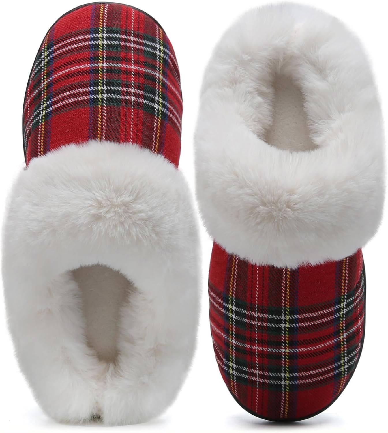 WateLves Women's Memory Foam Slippers Knitted Fur Collar House Shoes Anti-Skid S...