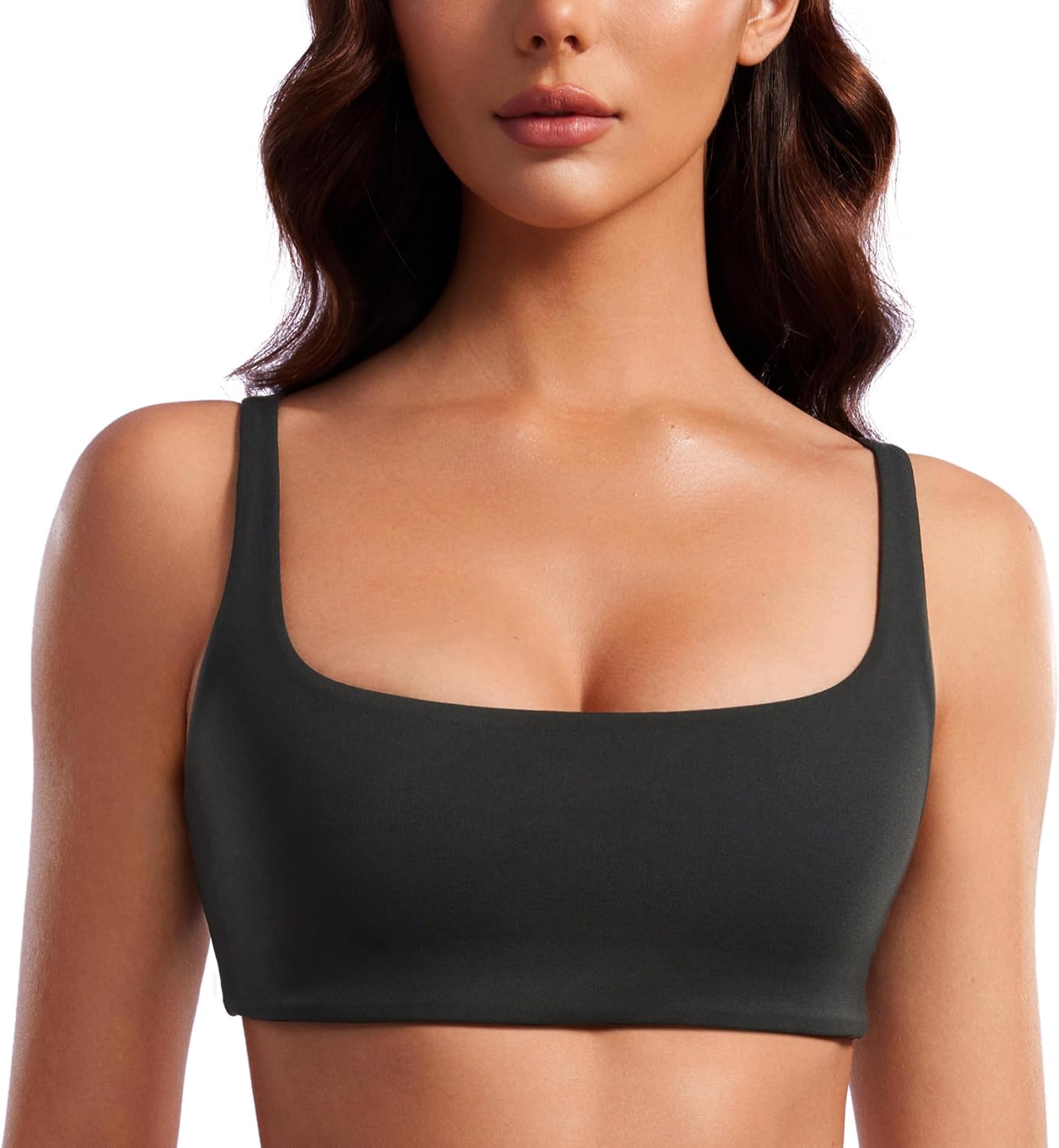 CRZ YOGA Butterluxe Spaghetti Strap Sports Bras for Women - Square Neck Yoga Wir...