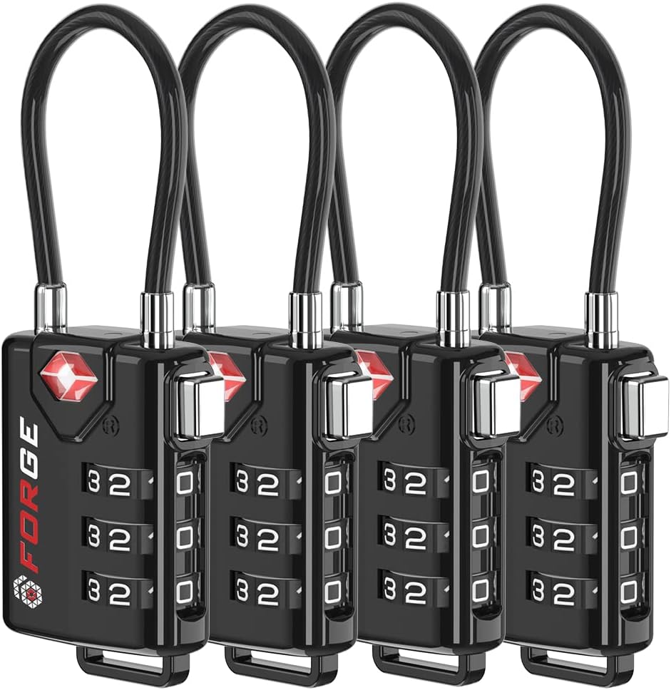 TSA Approved Cable Luggage Locks, Re-settable Combination with Alloy Body Black...