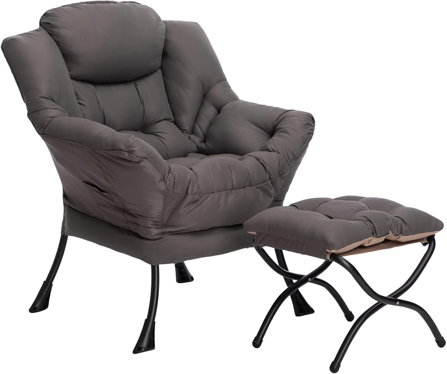 HollyHOME Fabric Lazy Chair with Foldable Ottoman, Accent Comfy Lounge Arm Chair...