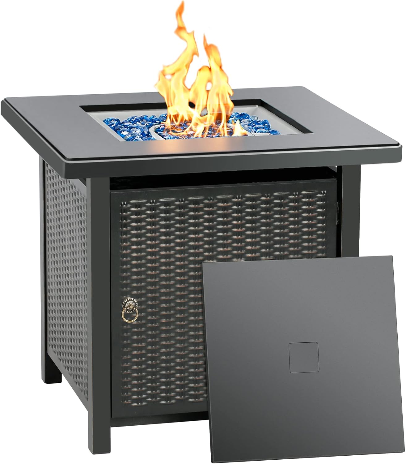 BALI OUTDOORS 28 Inch Propane Fire Pit Table, Rattan & Wicker-Look 50,000 BTU Ga...