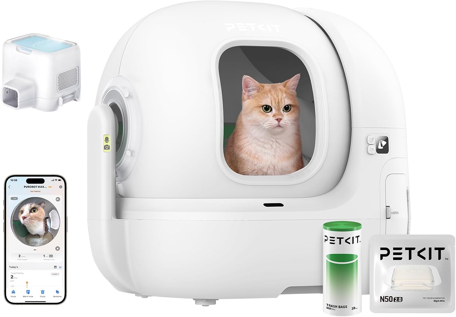 PETKIT PUROBOT MAX PRO AI-Camera Self Cleaning Cat Litter Box, 210° Wide Angle L...