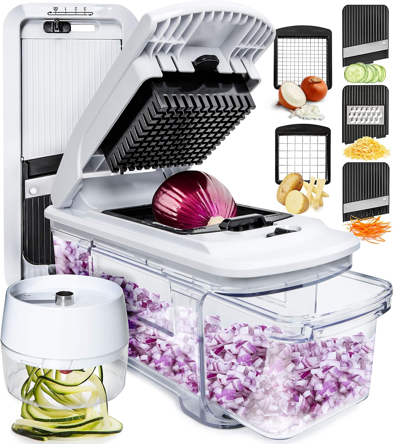 All-in-1 Vegetable Chopper Cutter Mandoline Slicer & Spiralizer - Food Onion Sal...