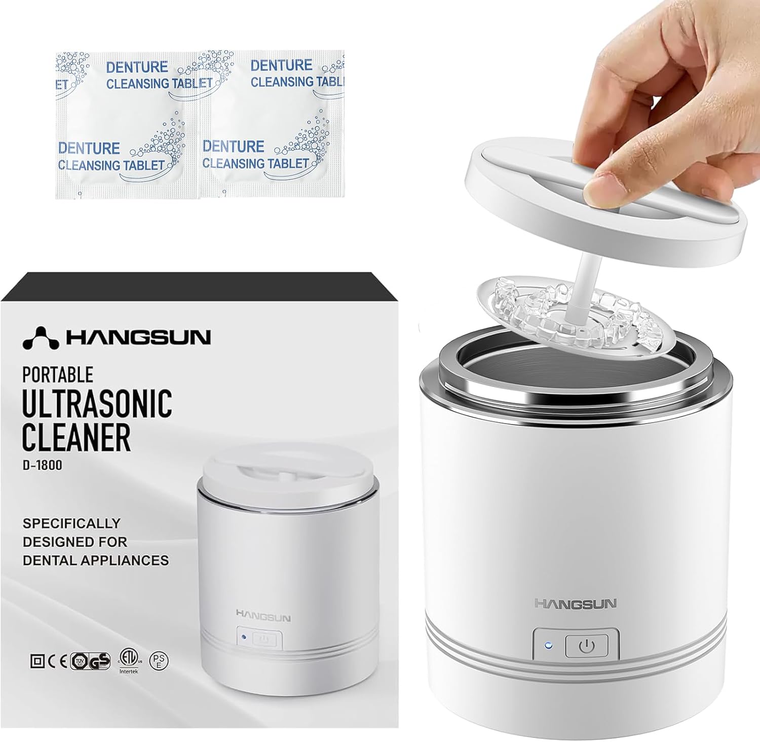 Hangsun Ultrasonic Cleaner for Dentures, Aligner, Retainer, Whitening Trays, Mou...