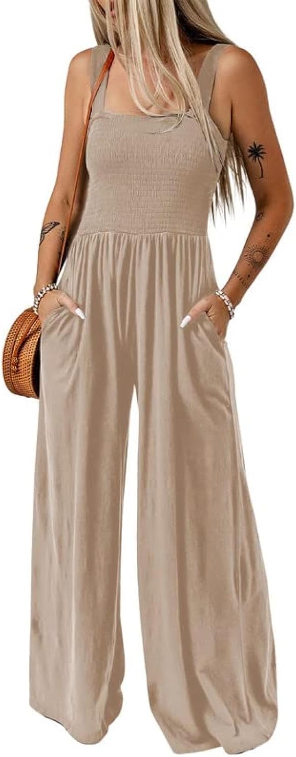 Dokotoo Women's Casual Loose Overalls Jumpsuits One Piece Sleeveless Wide Leg Lo...