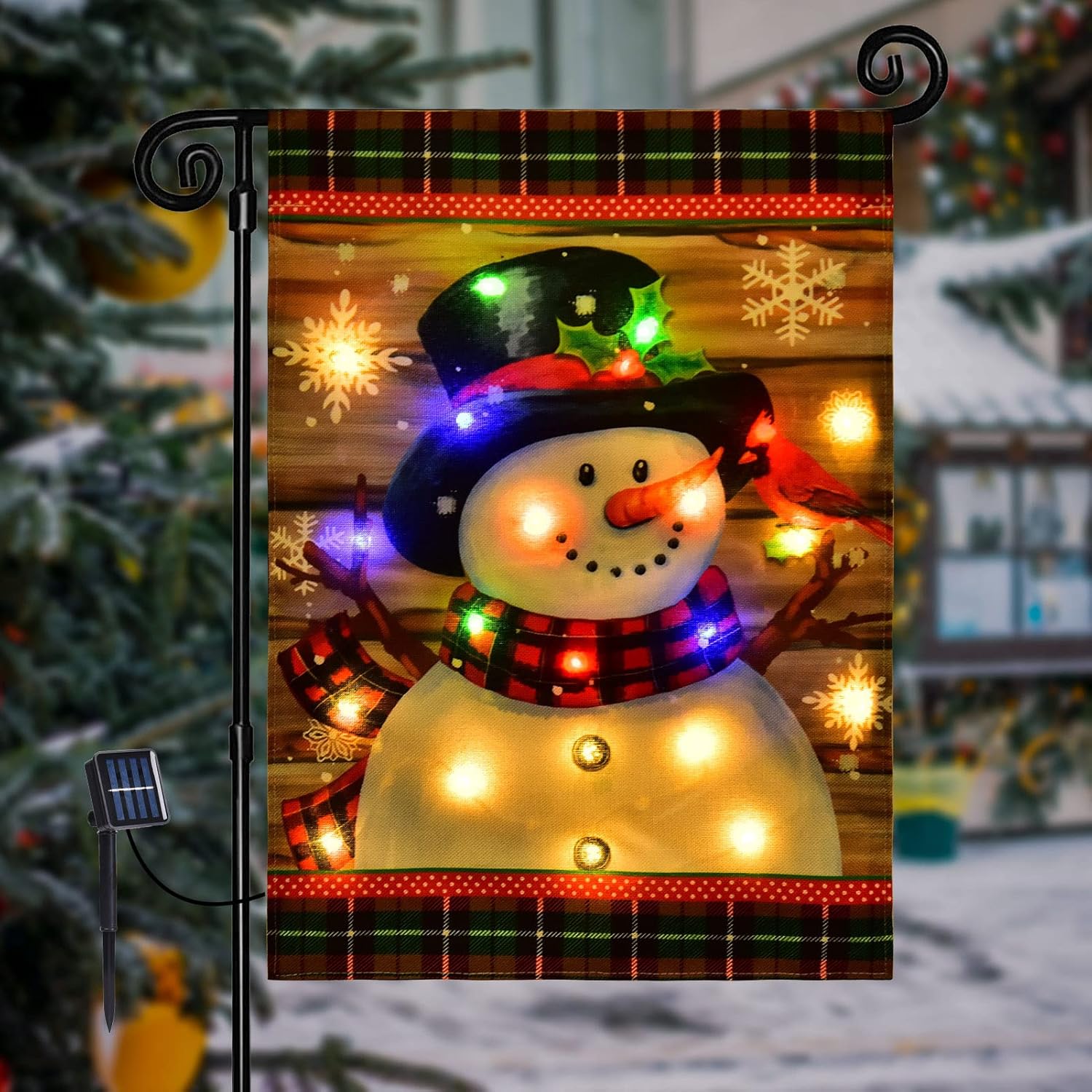 Lighted Christmas Garden Flag for Outside, Led Snowman Garden Flag, Winter Yard...