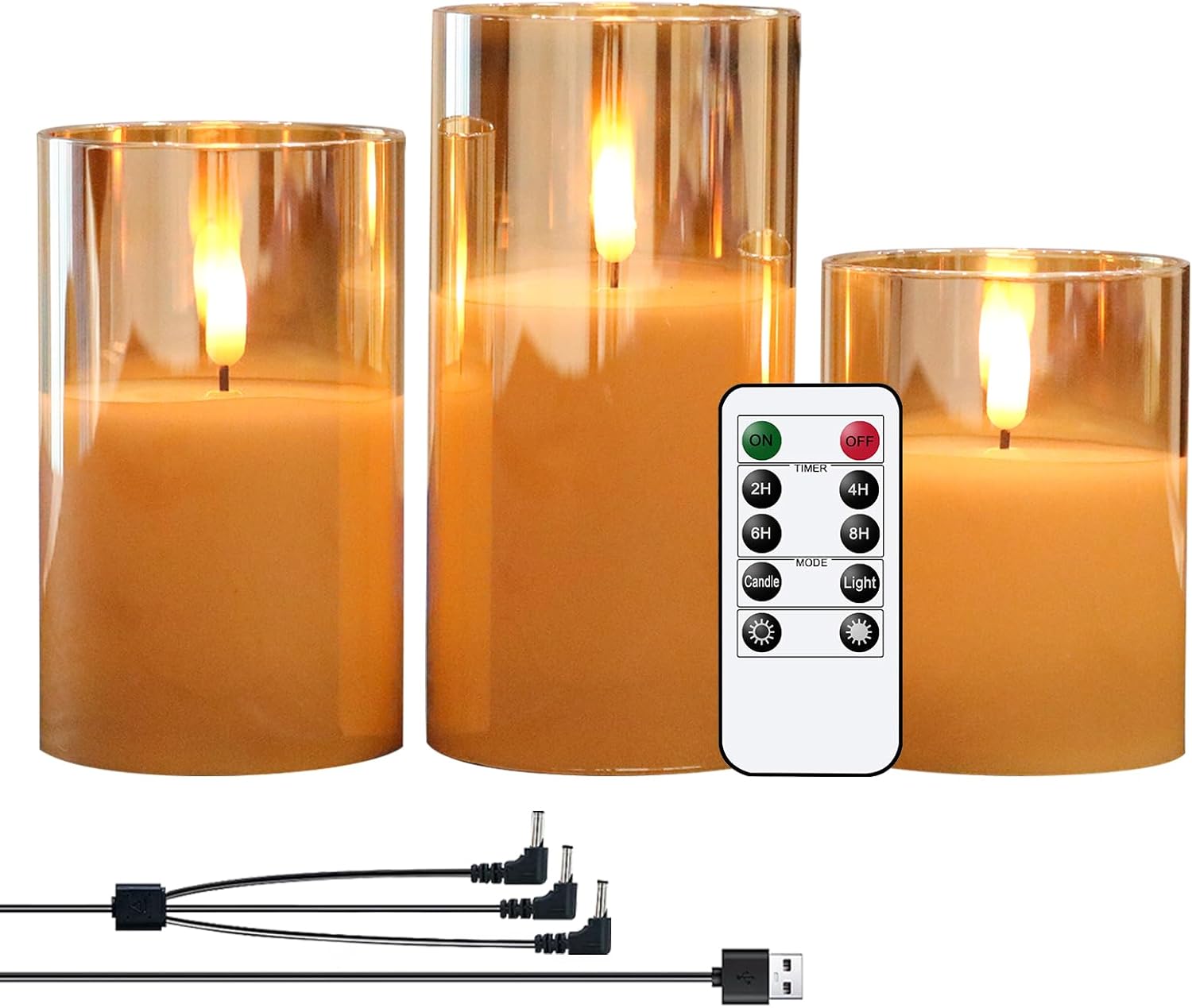 GenSwin Rechargeable LED Flameless Flickering Glass Candles with Remote Timer, B...