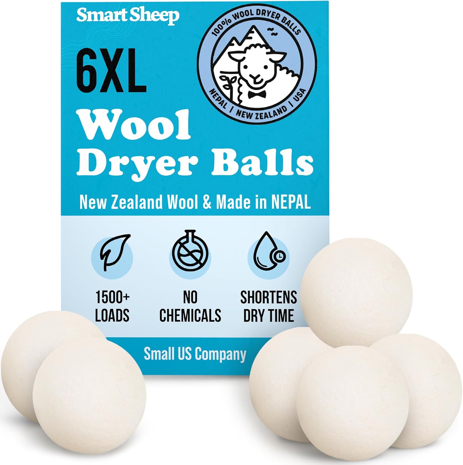 Smart Sheep Wool Dryer Balls - 6-Pack - XL Premium Natural Fabric Softener Award...