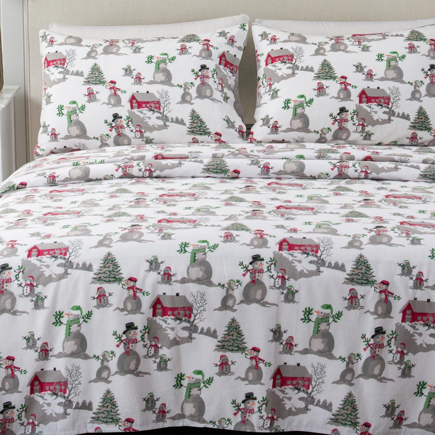 Great Bay Home Christmas Flannel Sheet Set Full Size - 100% Turkish Cotton, Doub...