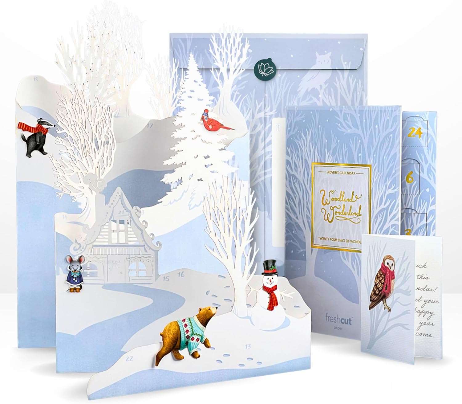 Freshcut Paper 2024 Advent Calendar, Pop Up 3D Greeting Cards, 15" Woodland Wond...
