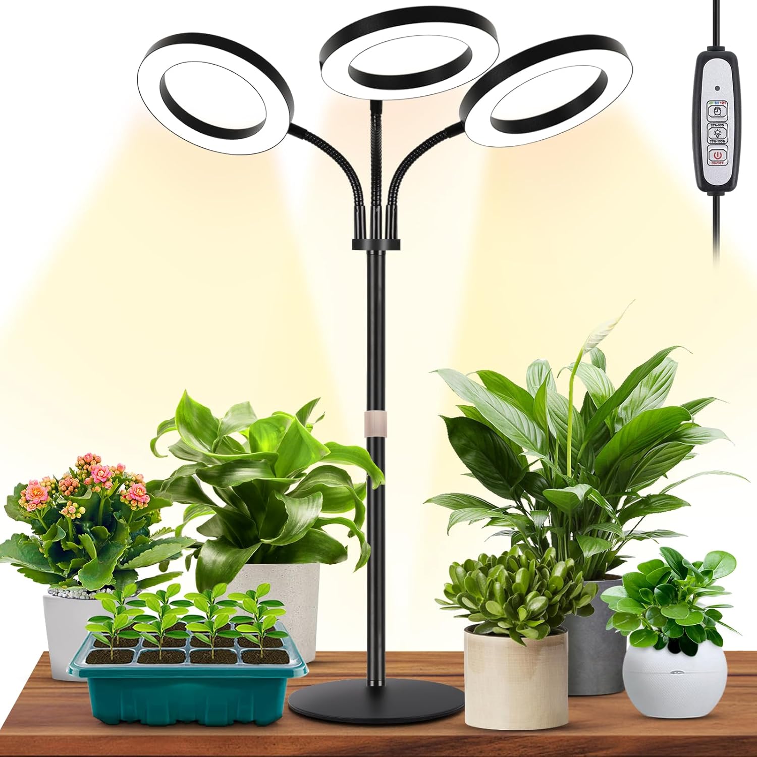 LBW Halo Plant Grow Light, Tri-Head Desk Grow Light for Indoor Growth, 72x3 LEDs...
