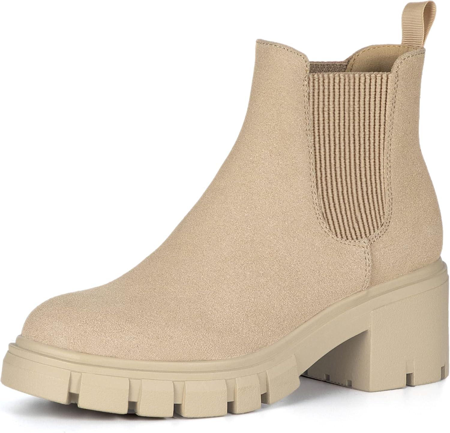 Athlefit Women's Chelsea Boots Fashion Lug Sole Chunky Heel Slip on Elastic Ankl...