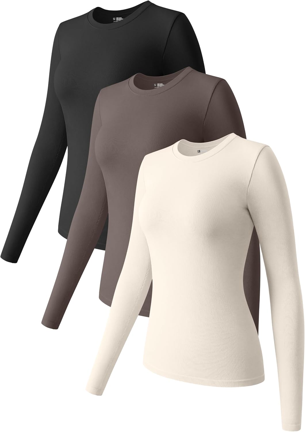 OQQ Womens 3 Piece Long Sleeve Tops Crew Neck Stretch Fitted Underscrubs Layer T...
