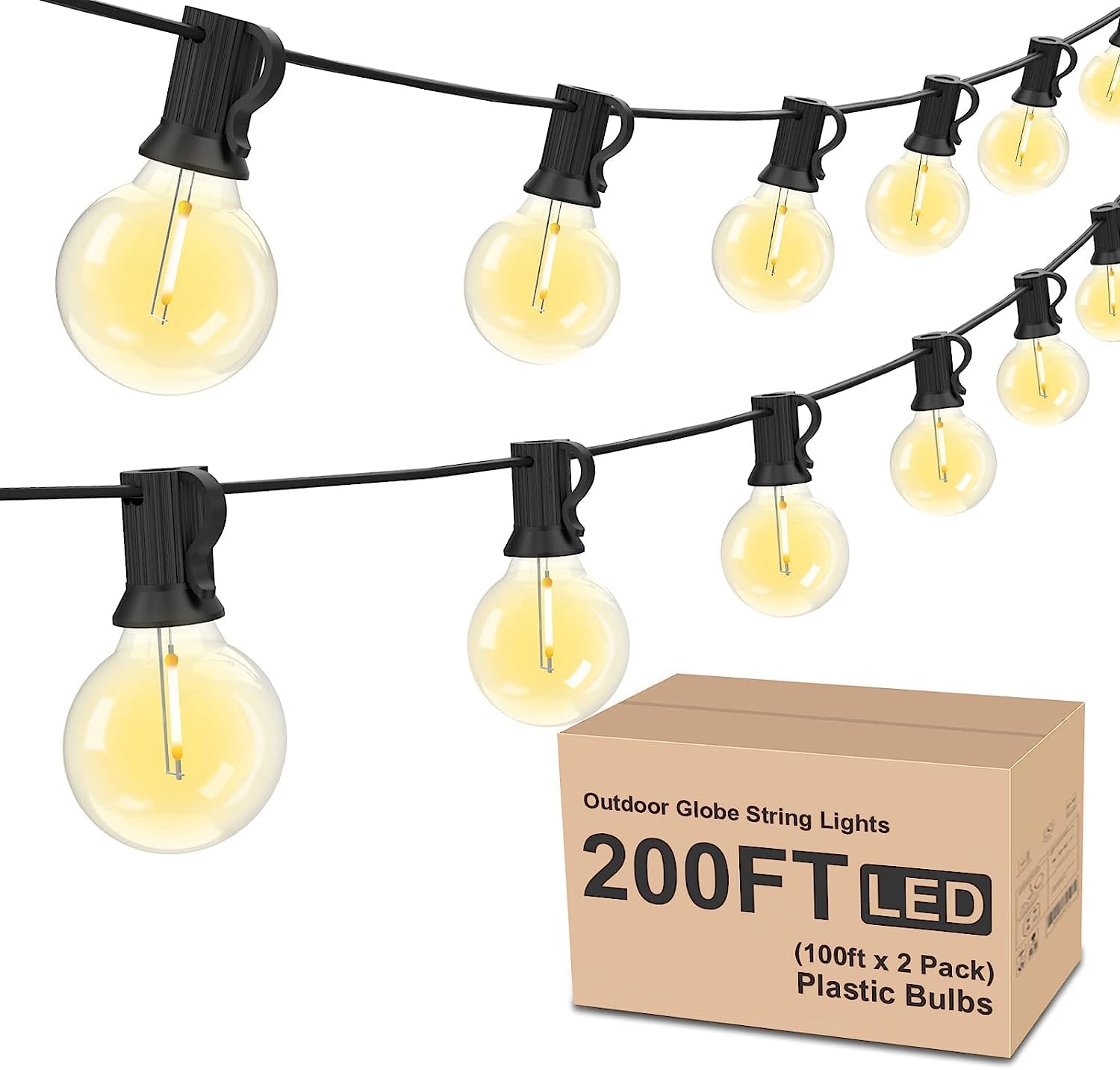 Yuucio Outdoor String Lights 200FT, 61M Festoon Lights Mains Powered Garden LED...