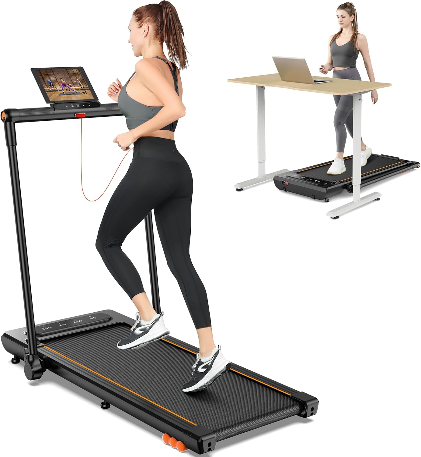 THERUN Folding Treadmill for Home, 2.5HP Under Desk Treadmill w/Remote and LED D...