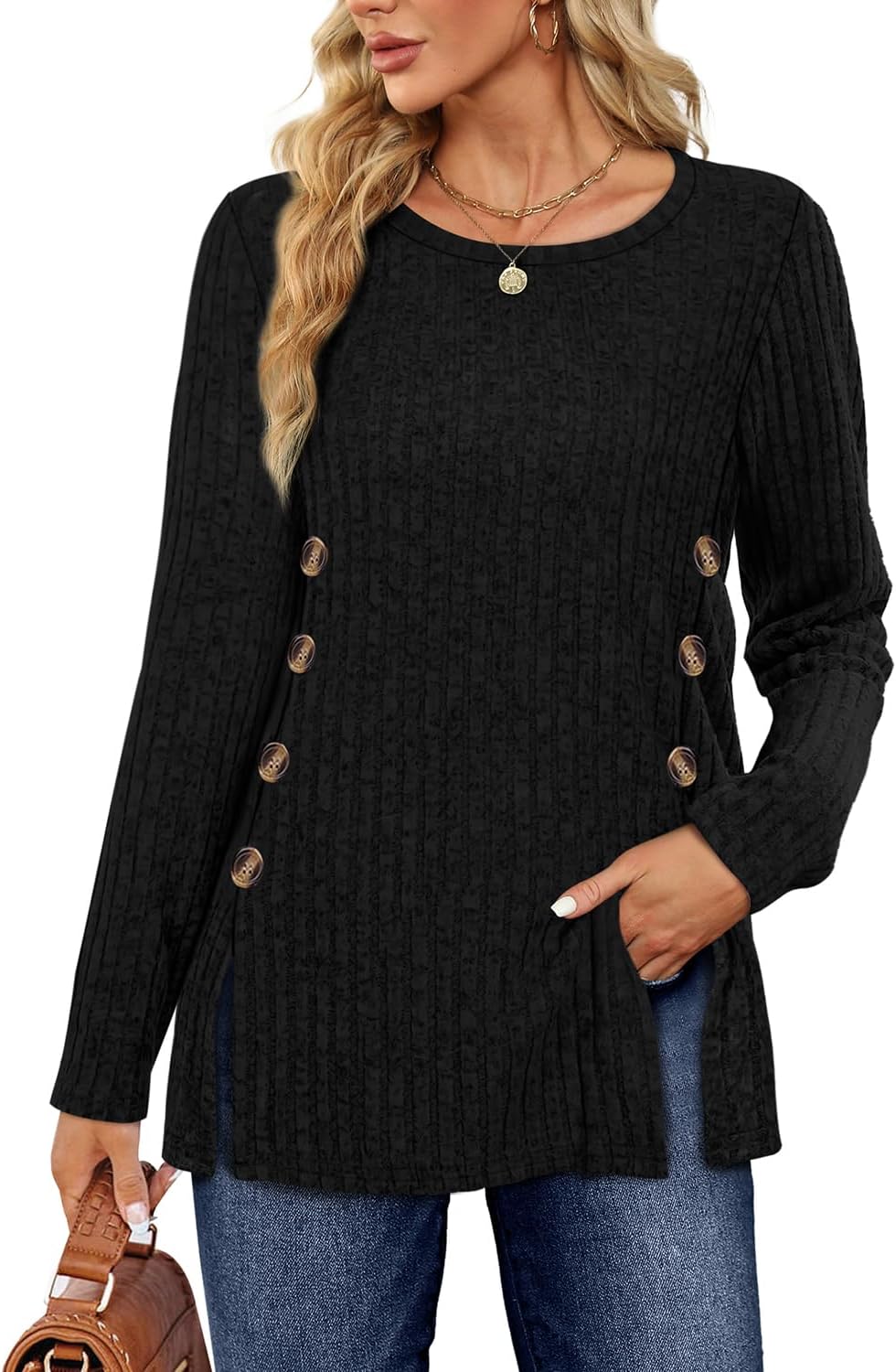 Sampeel Women's Long Sleeve Tops Jumpers Symmetrical Button Down Collar Slimming...