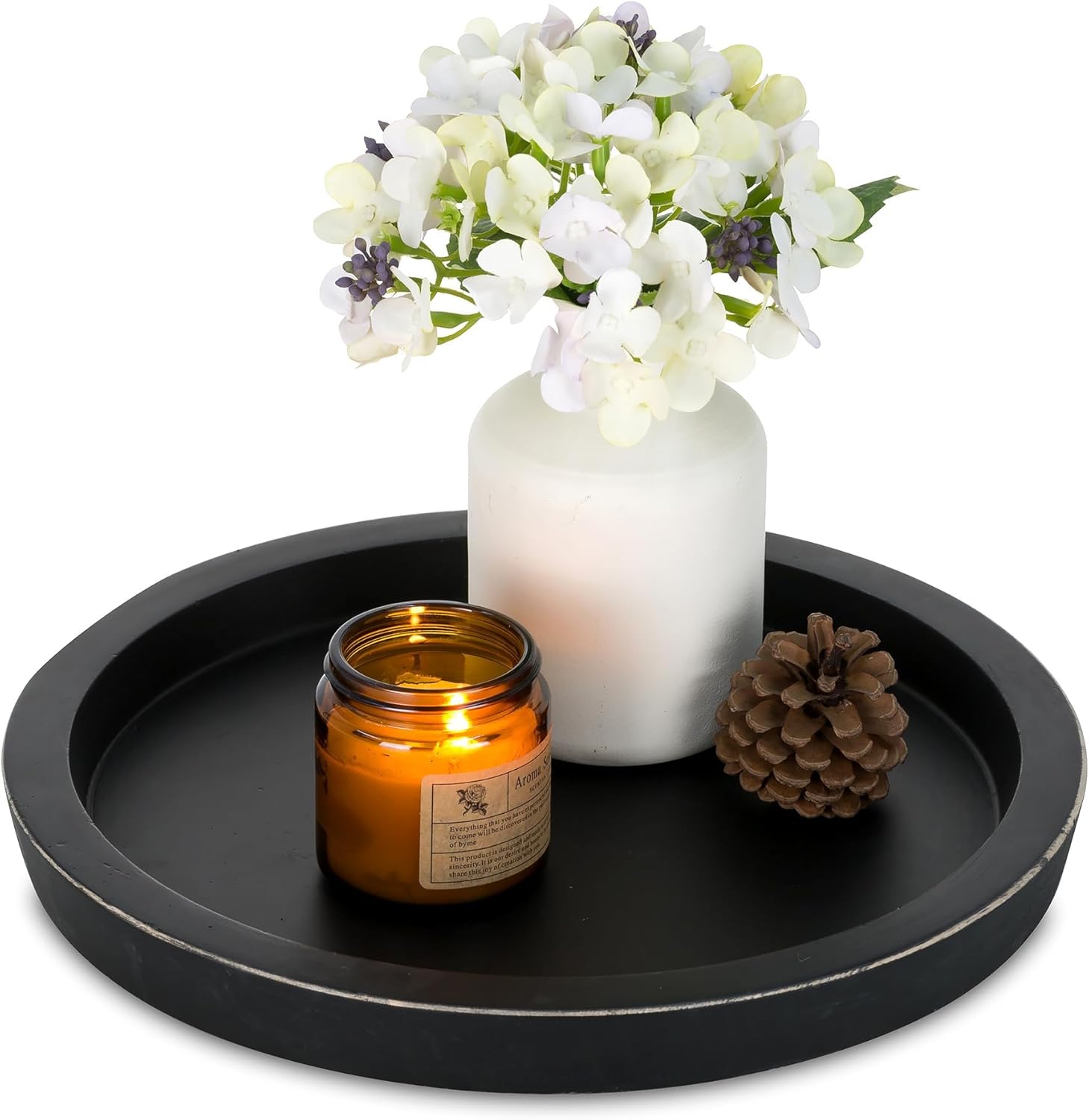Hanobe Rustic Wooden Serving Tray: Round Wood Decorative Candle Holder Vintage C...