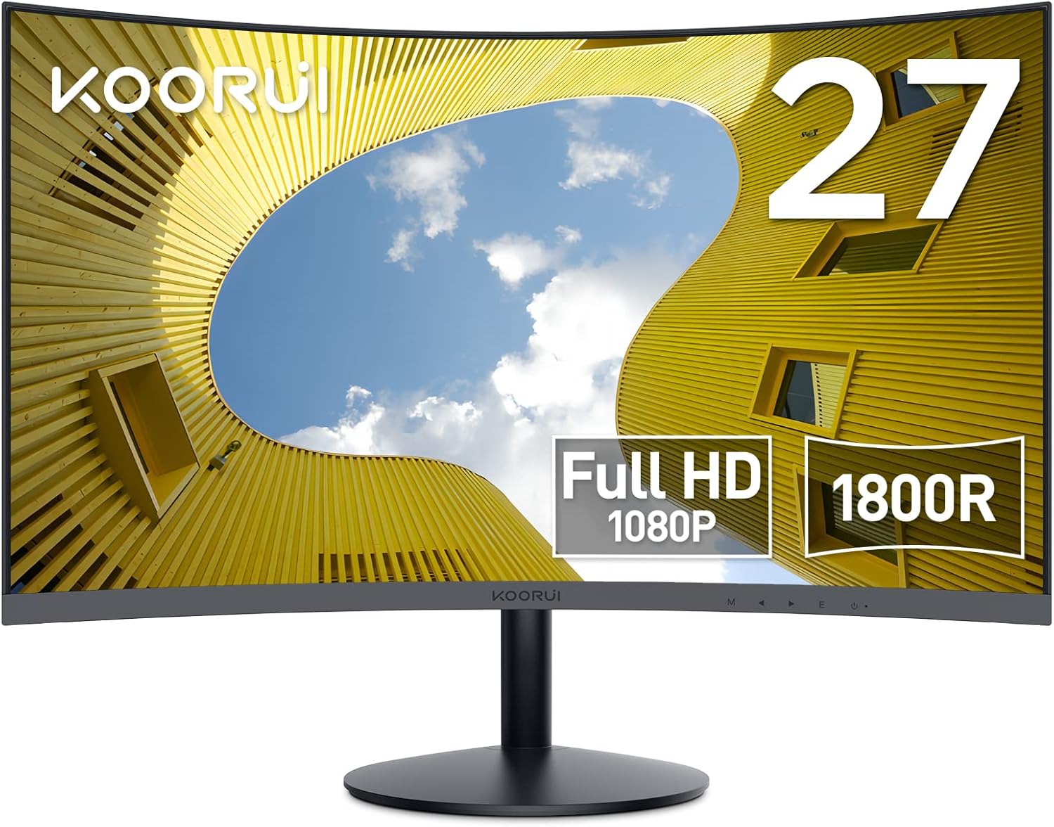 KOORUI 27-Inch Curved Computer Monitor Full HD 1080P 75Hz Gaming Monitor 1800R L...