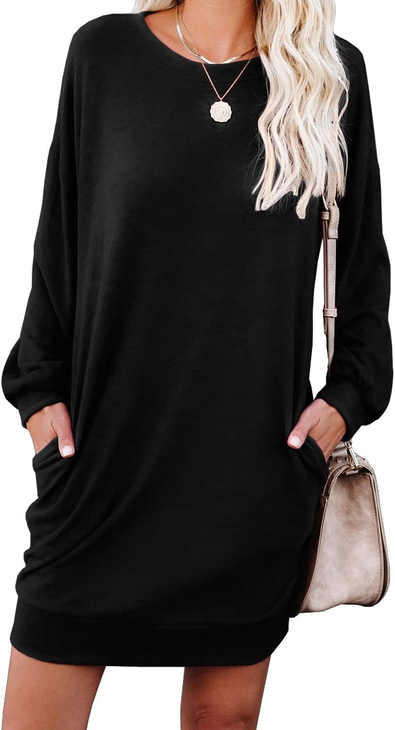 PrinStory Women Jumper Dress Long Sleeve Winter Dresses Casual Loose Mini Dresse...