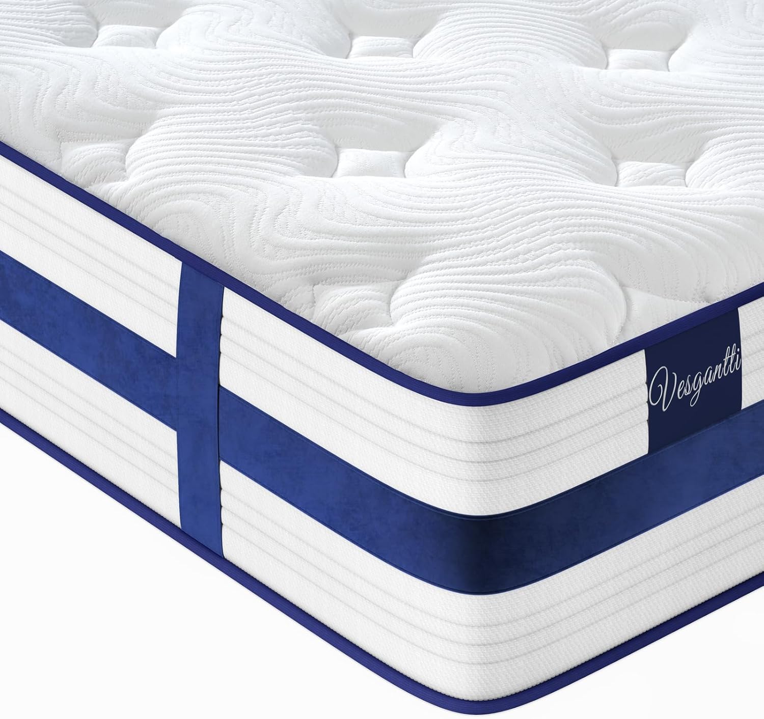 Vesgantti 5FT King Size Mattress, 10.2 Inch Blue Velvet Pocket Sprung Mattress w...