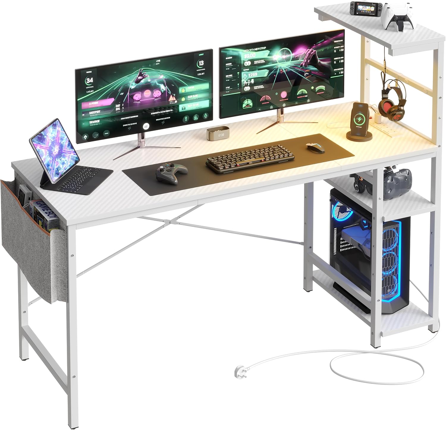 Bestier 155CM Corner Desk with Power Outlets Large Computer Desk with LED Lights...