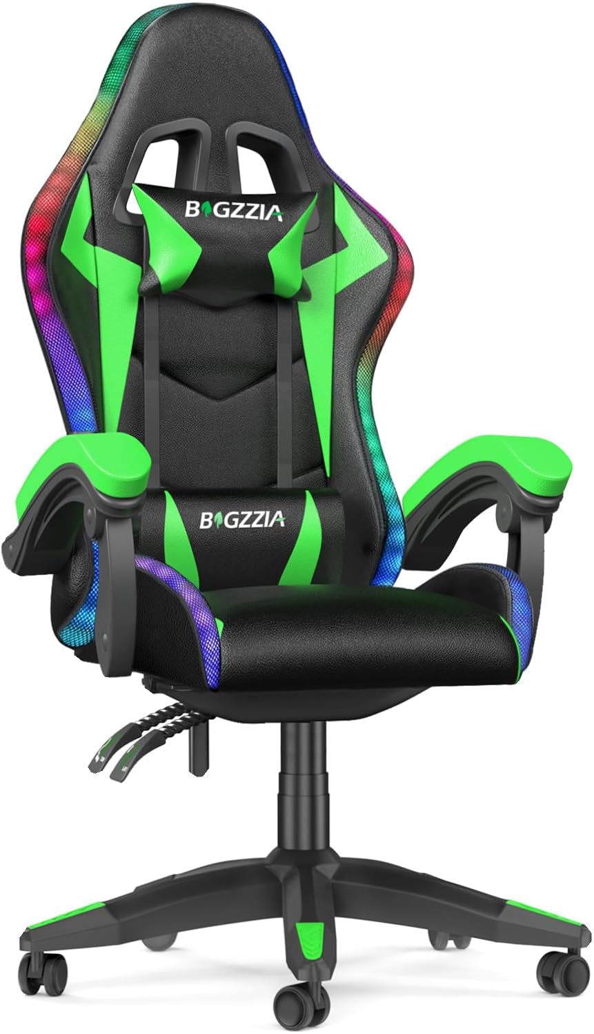 bigzzia RGB Gaming Chair with LED Lights and Ergonomic Computer Chair Reclining...