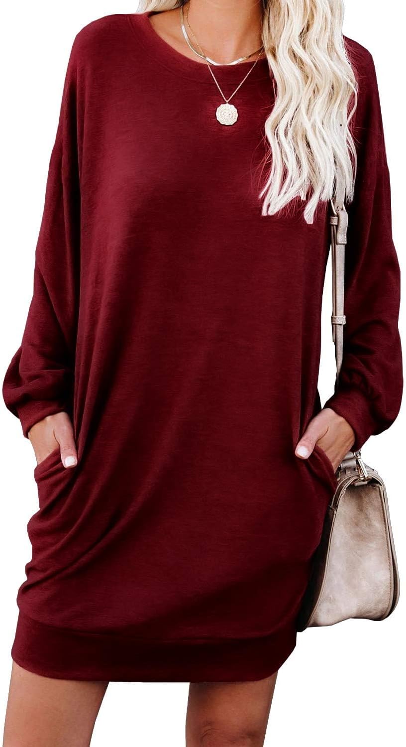 PrinStory Women Jumper Dress Long Sleeve Winter Dresses Casual Loose Mini Dresse...