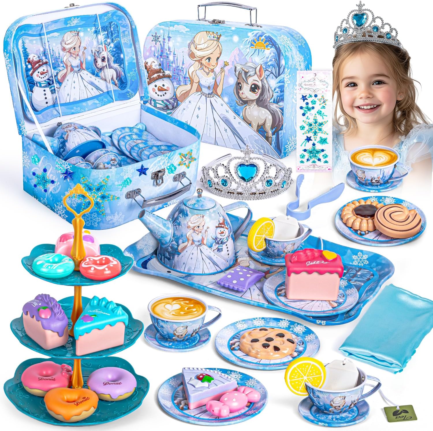 Frozen Tea Party Set for Little Girls, Elsa Princess Toy Gift, Kids Pretend Play...