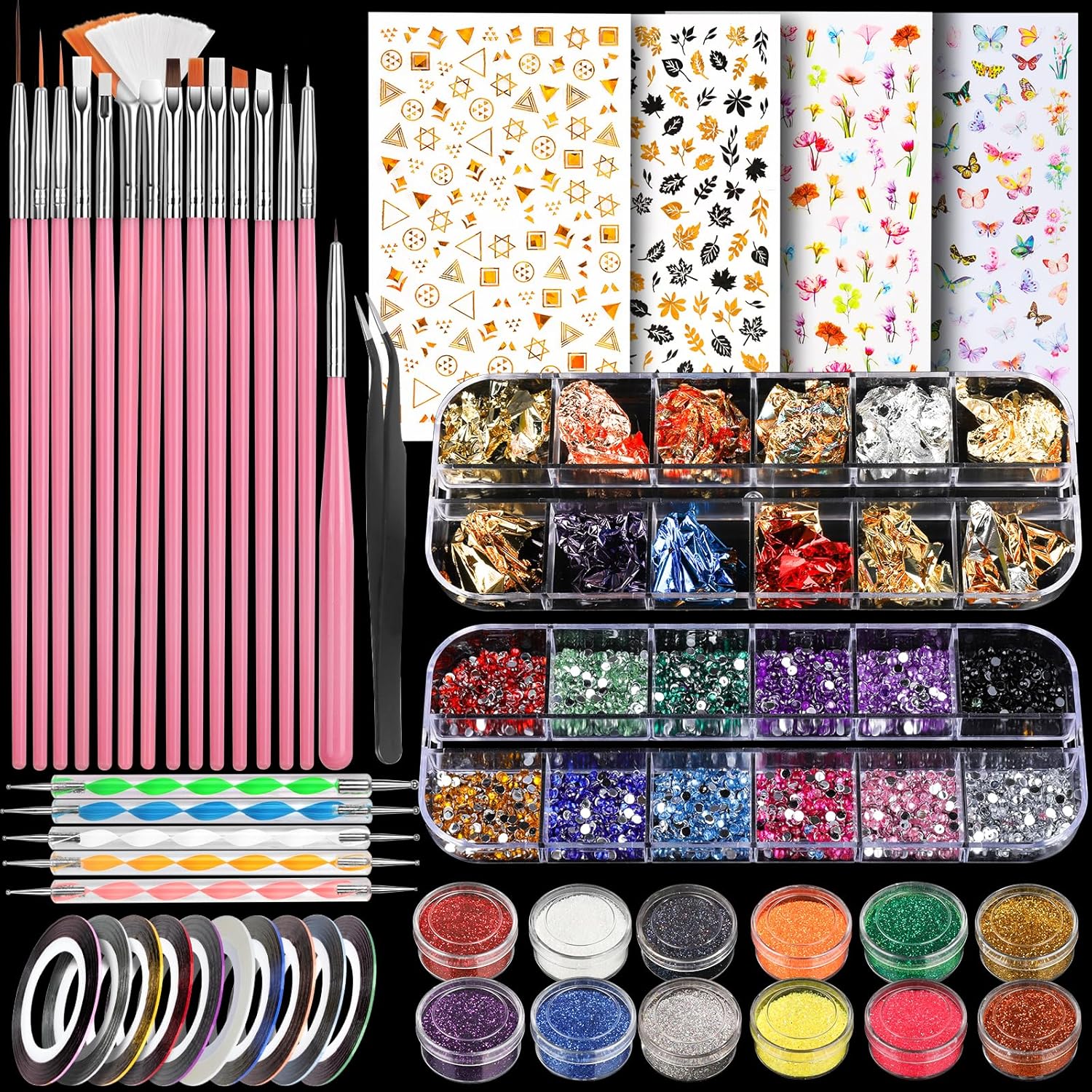 Teenitor Nail Art Kit with Nail Glitter, Nail Art Brushes & Nail Sticker for Gel...