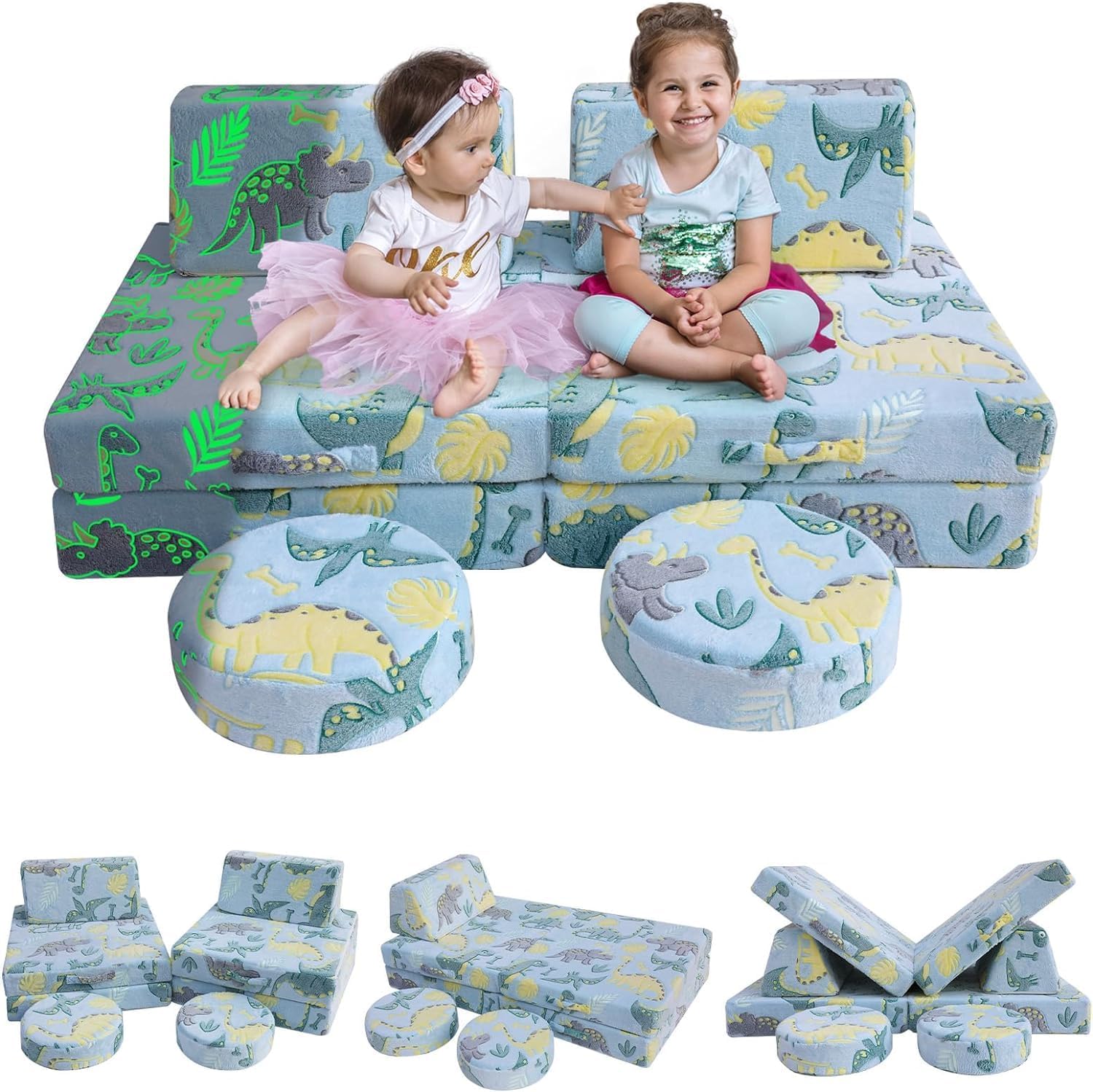 MeMoreCool Kids Play Sofa, Modular Toddler Couch Bed for Bedroom Playroom, 8-Pie...