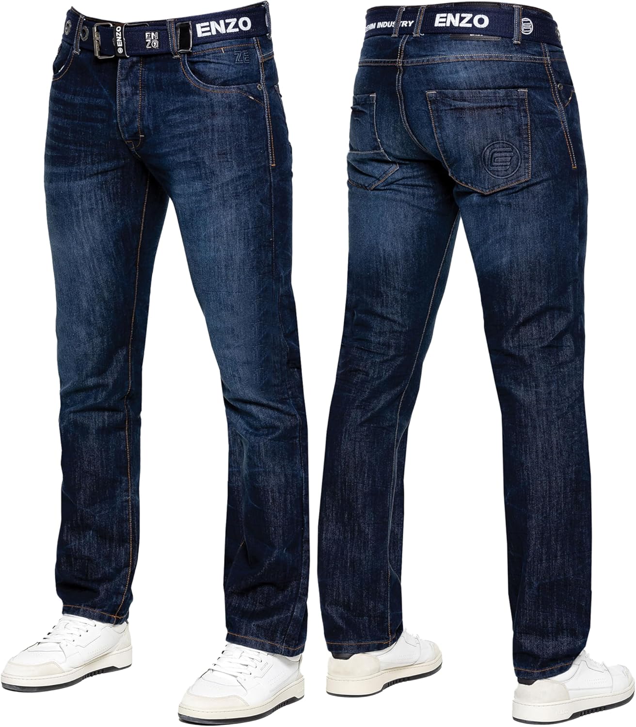 989Zé ENZO Mens Jeans Classic Straight Leg Casual Cotton Regular Fit Denim Pants...