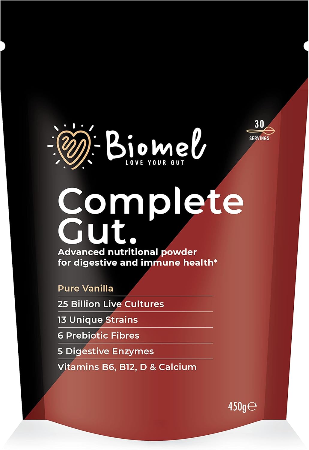 Biomel Complete Gut - Pure Vanilla - 4 in 1 Gut Health Powder with Diverse Fibre...