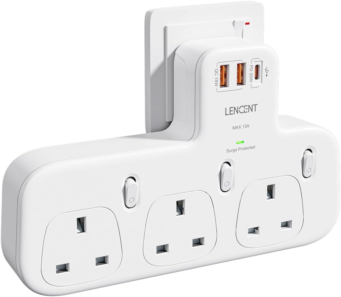 LENCENT 3 Way Plug Extension with PD 20W USB-C & 2...