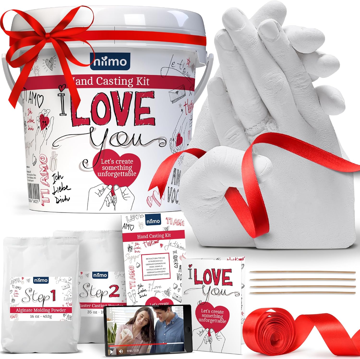 Niimo 'I Love You' Couples Hand Casting Kit - Skin-Safe Hand Cast Kit, Couples H...