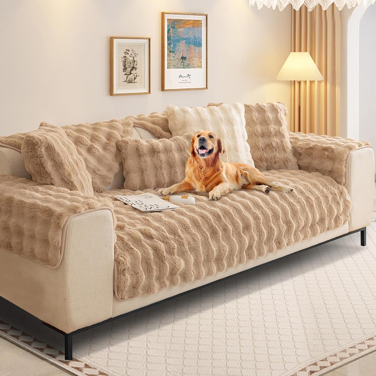 SHANNA Thick Rabbit Plush Sofa Cover 1 2 3 Seater, 2024 New Universal Non-Slip C...