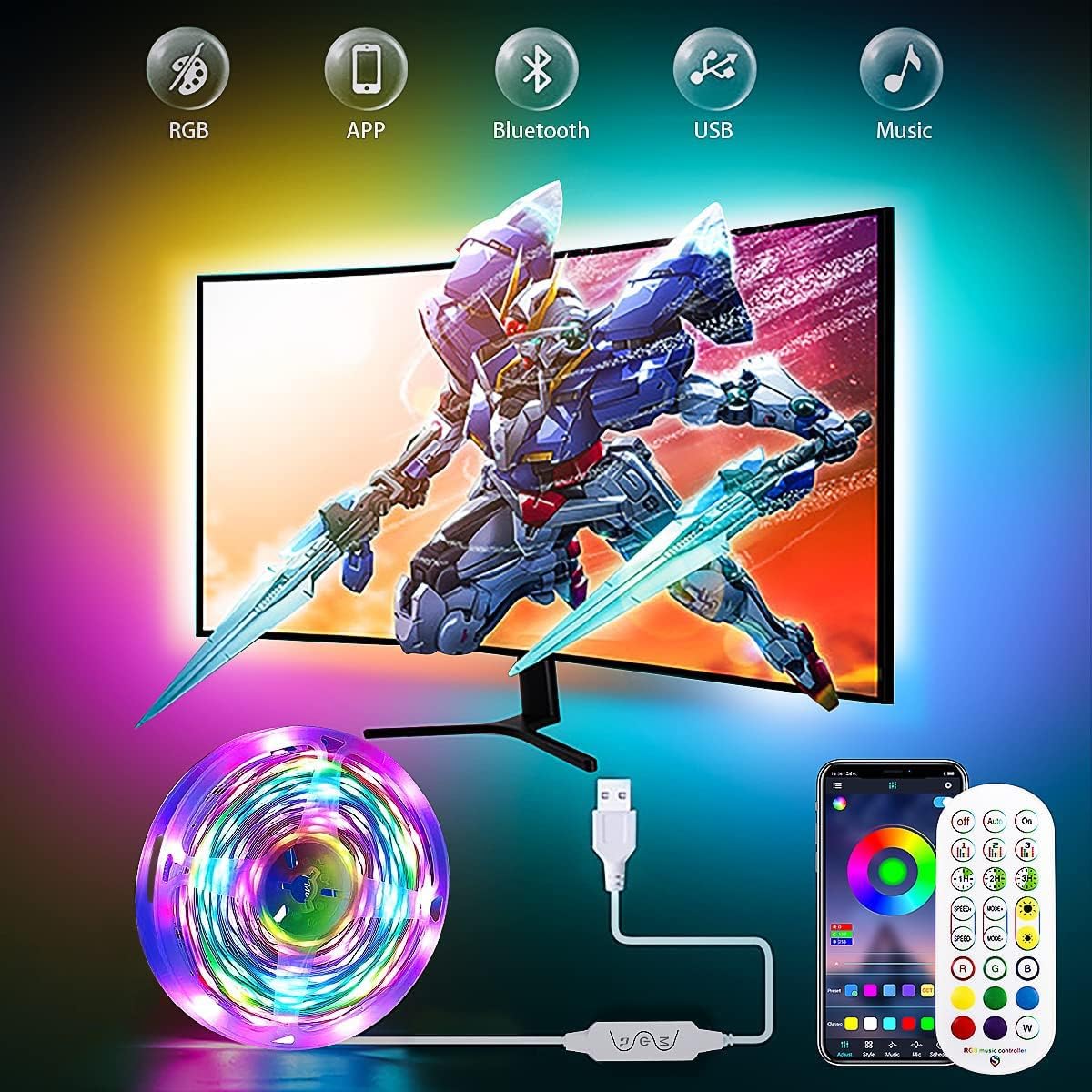 Daymeet TV Led Lights, 5M LED Lights for TV with Remote RGB TV Led Lights for 55...