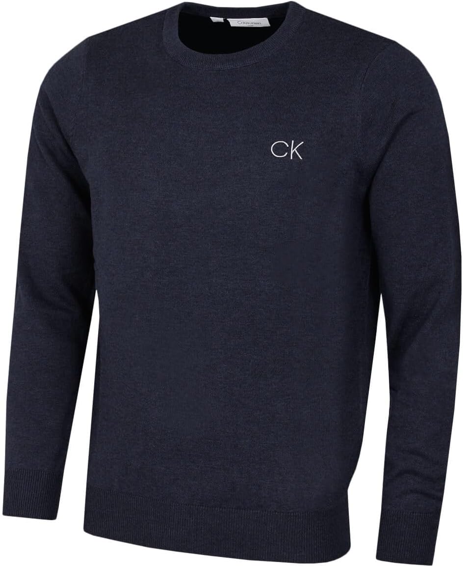 Calvin Klein Mens 2024 Round Neck Tour Durable Soft Golf Sweater S Navy Marl