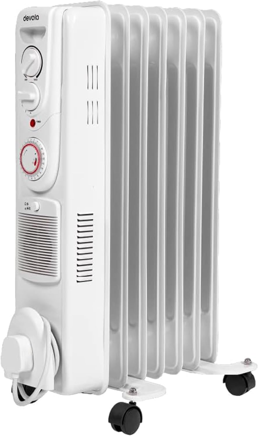 Devola 2000W 7 Fin Oil Filled Radiator, Low Energy Electric Heater with Thermal...