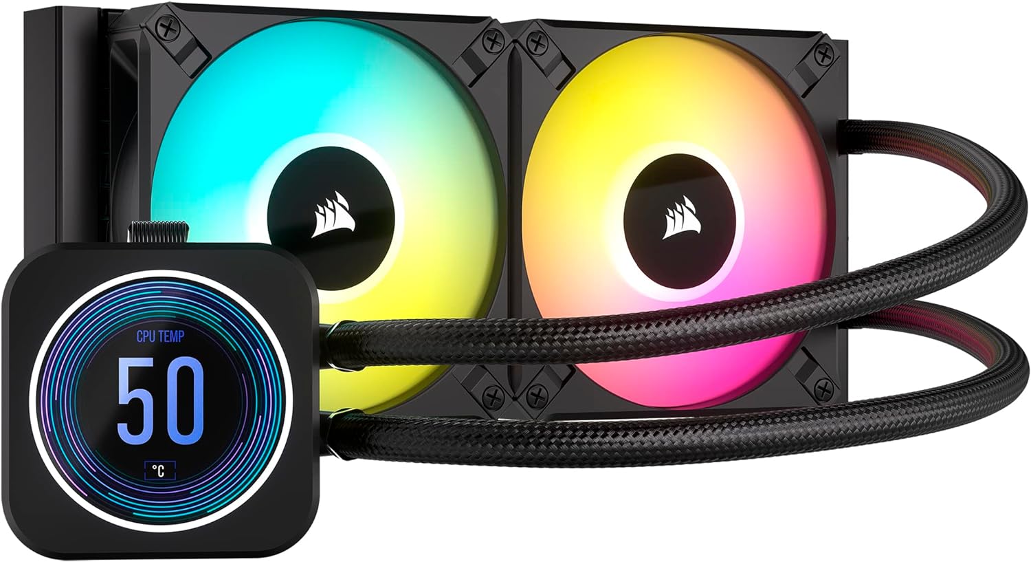 Corsair iCUE H100i ELITE LCD XT Liquid CPU Cooler - IPS LCD Screen - Two AF120 R...