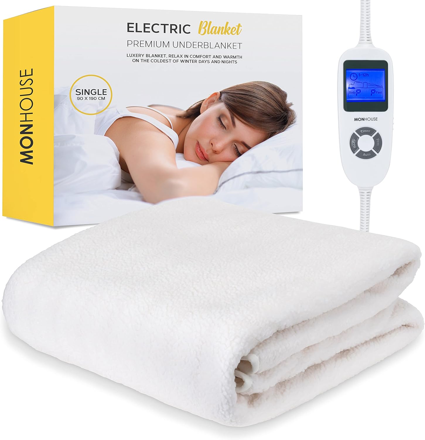 MONHOUSE Premium Soft Fleece Electric Blanket - Heated Under Blanket - Single 90...