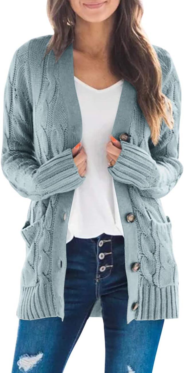 MEROKEETY Women's 2024 Fall Long Sleeve Cable Knit Sweater Open Front Cardigan B...