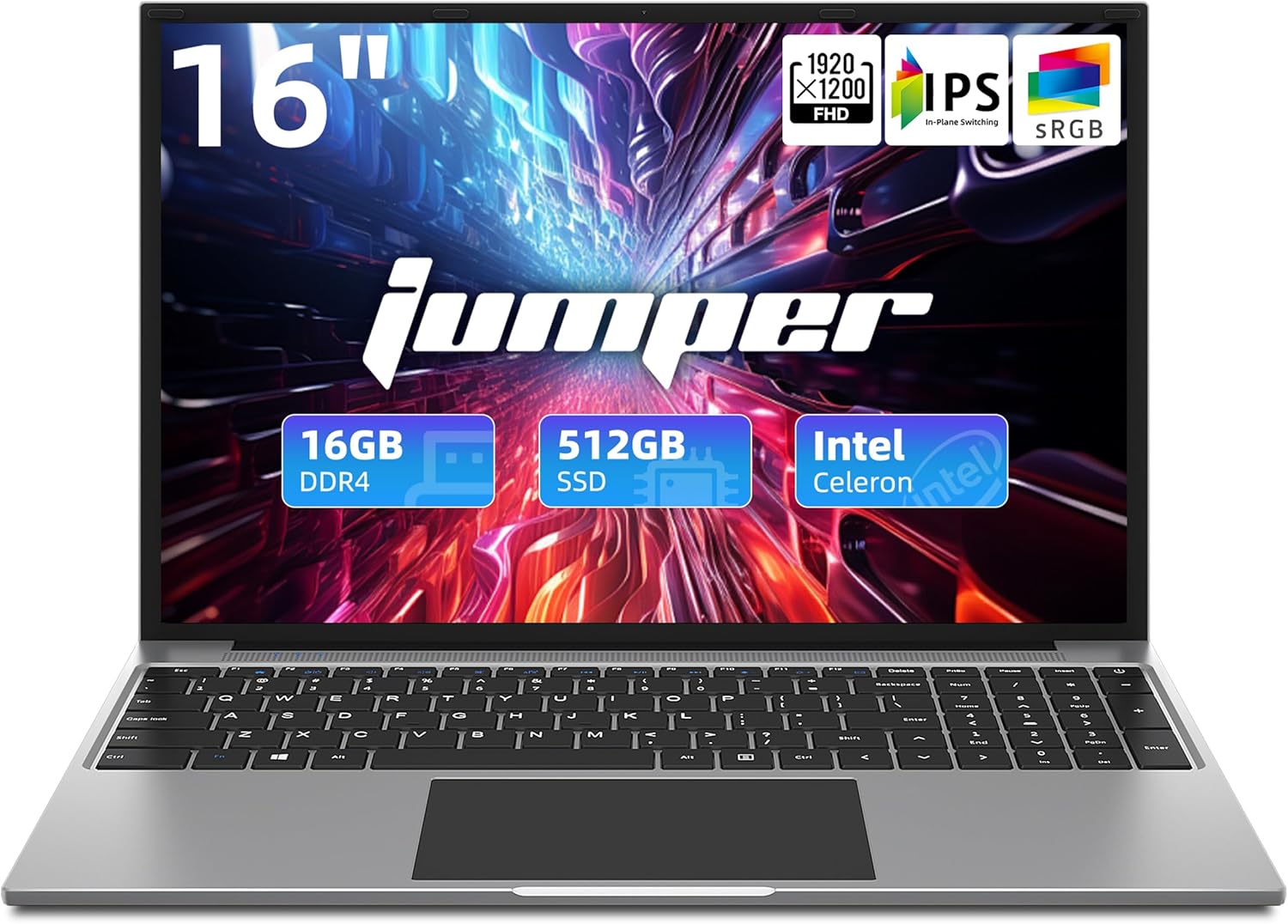 jumper 16 Inch Laptop, 16GB RAM 512GB SSD, 4-Core Celeron N5095, FHD IPS 1920x12...