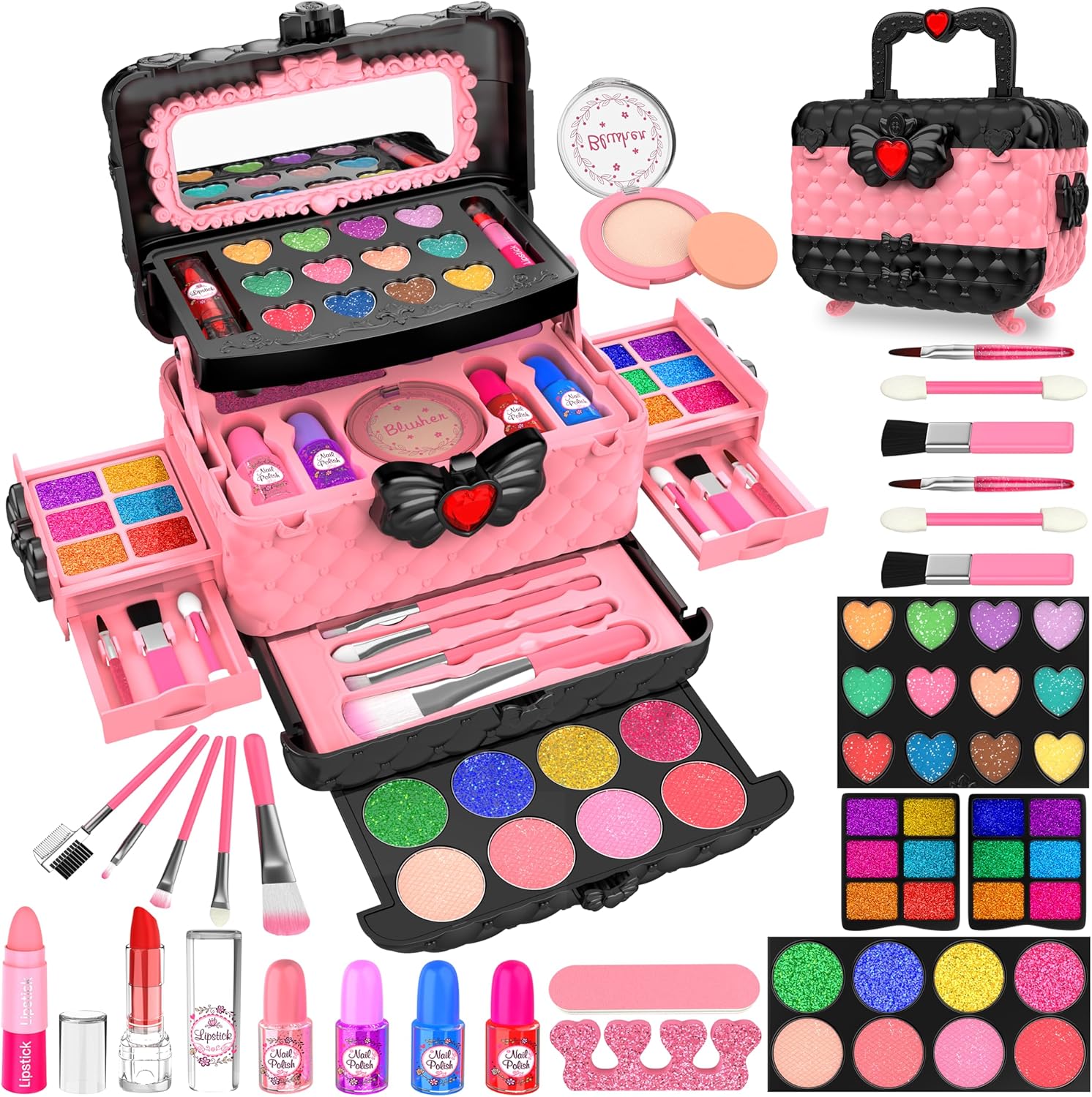 54 Pcs Kids Makeup Kit for Girls, Princess Real Washable Pretend Play Cosmetic S...