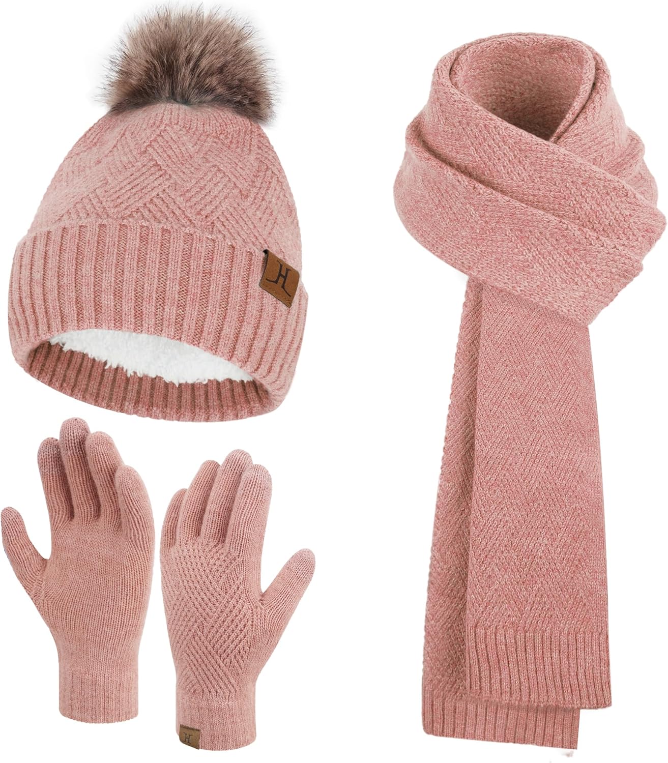 Bequemer Laden Womens Winter Beanie Hats Long Scarf Neck Touchscreen Gloves Set...