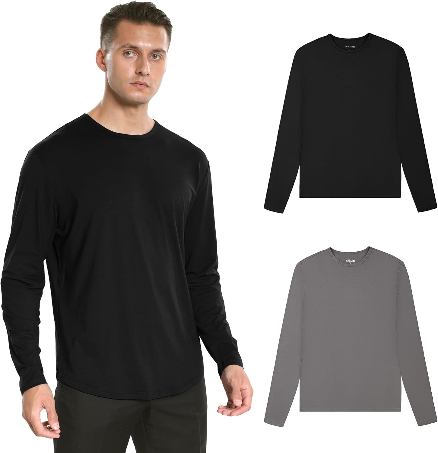 netdraw Men's Ultra Soft Bamboo Viscose T-Shirt Curve Hem Lightweight Cooling Sh...