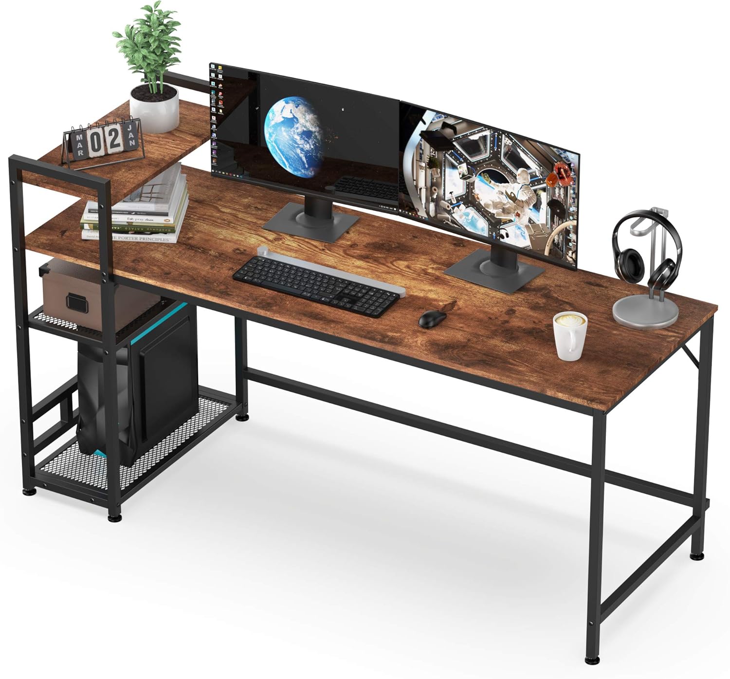 HOMIDEC Desk, 160x60cm Computer Desk with Bookshelf, Study Desk with 4 Tier DIY...