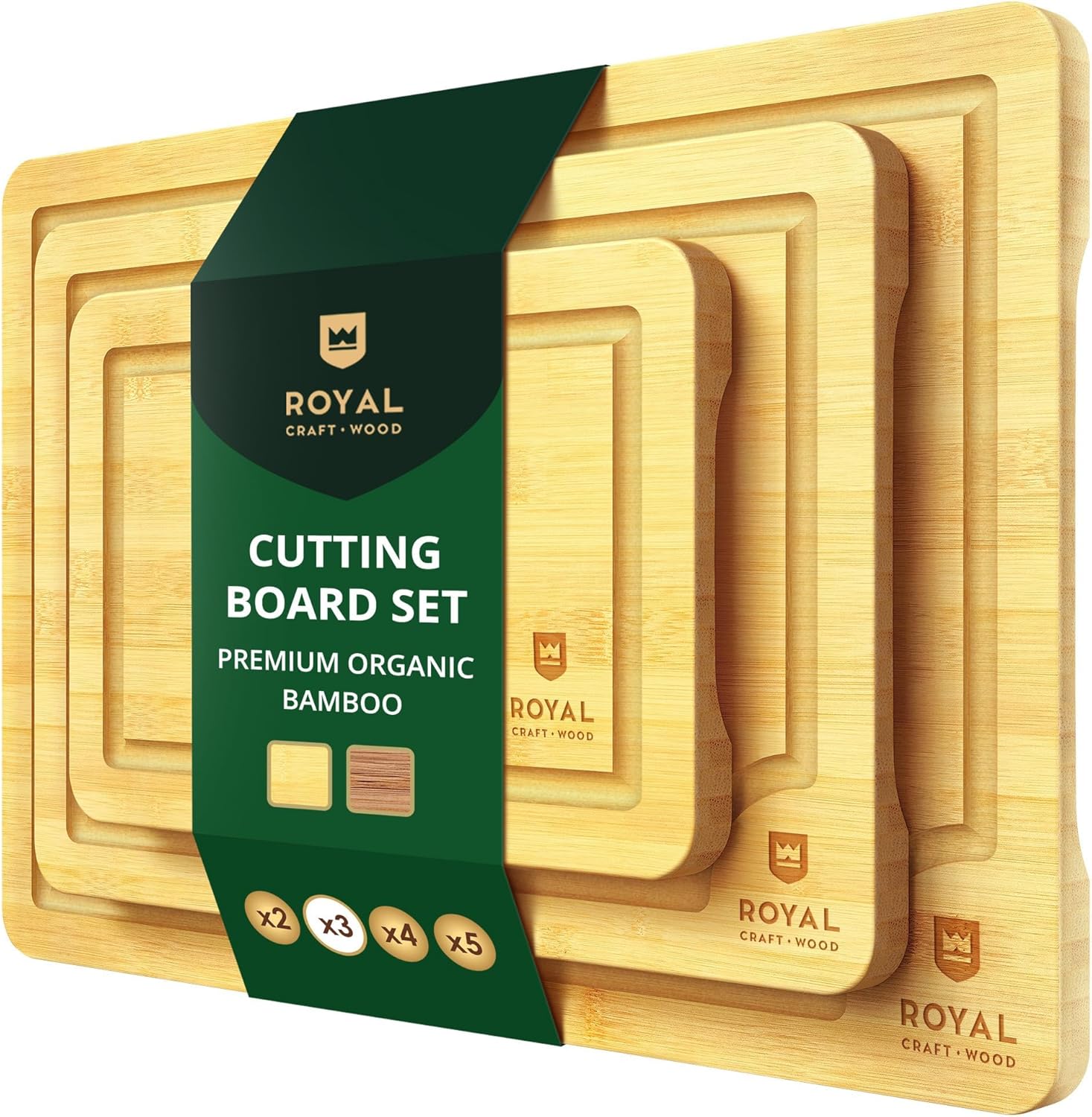 Wooden Cutting Boards for Kitchen Meal Prep & Serving - Bamboo Wood Cutting Boar...
