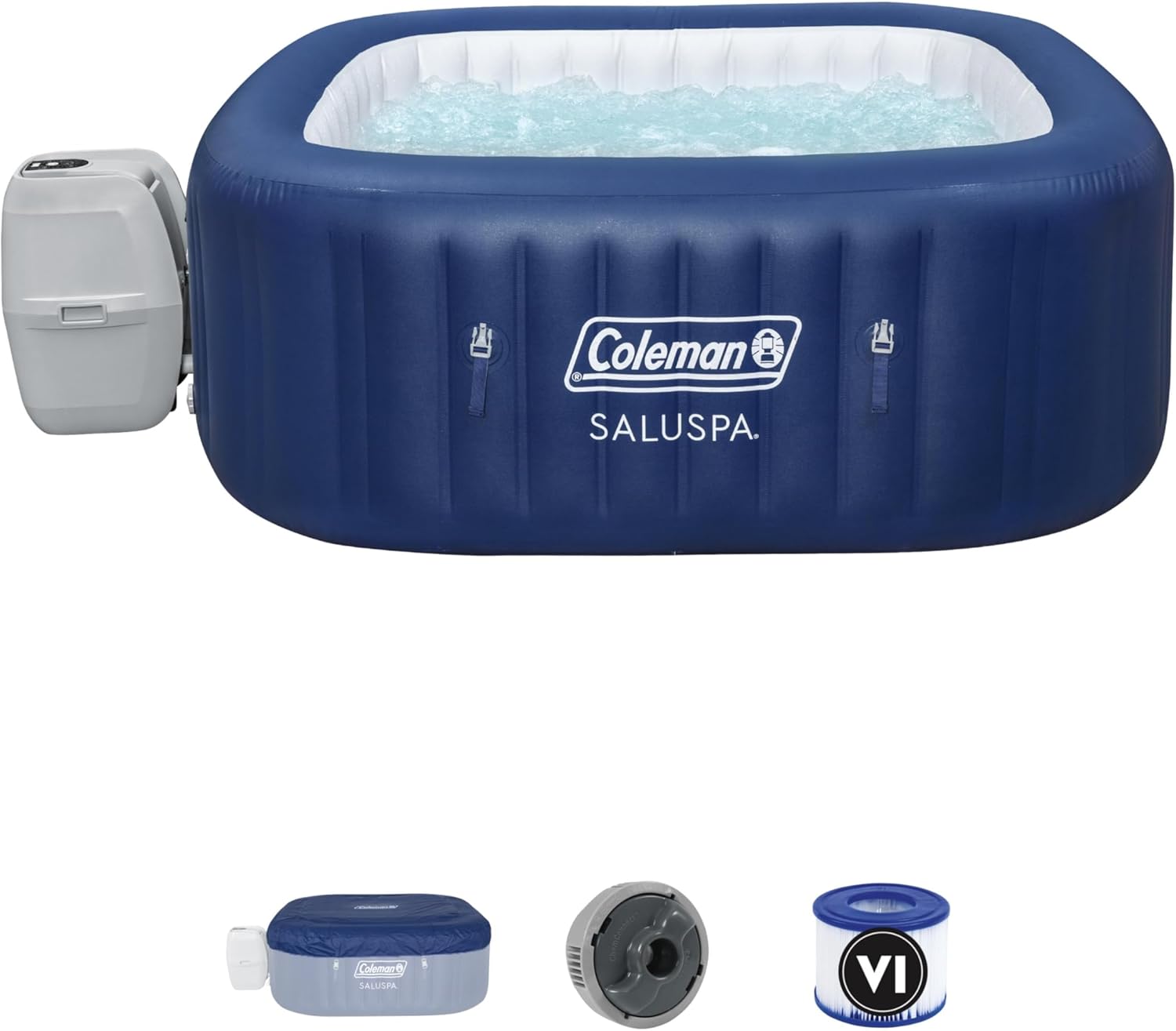 Coleman SaluSpa Atlantis AirJet 4 to 6 Person Inflatable Hot Tub Square Portable...